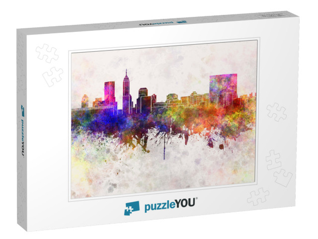 Indianapolis Skyline in Watercolor Background... Jigsaw Puzzle