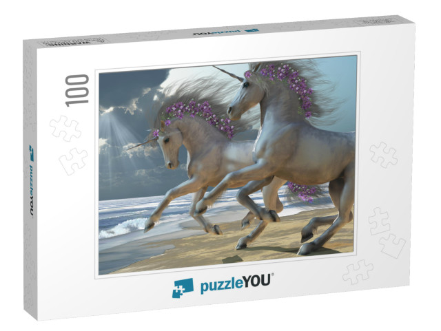 Playing Unicorns Part 2 - Two Beautiful White Unicorns Fr... Jigsaw Puzzle with 100 pieces