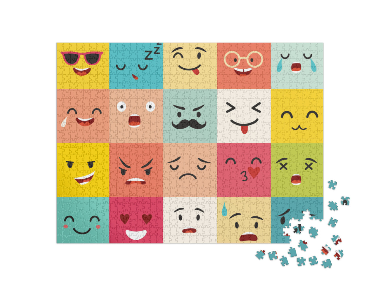 Emoticons Vector Pattern. Emoji Square Icons. Cute Emoji... Jigsaw Puzzle with 1000 pieces