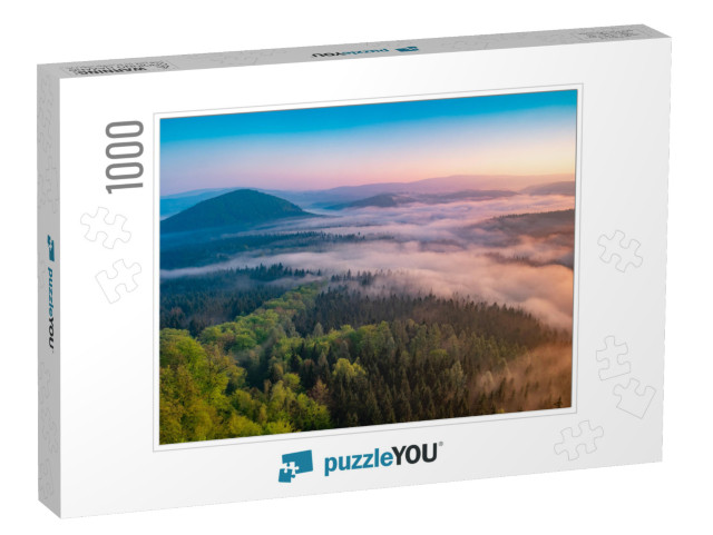 Lazy Misty Morning. Foggy Forest During Autumn Sunrise, S... Jigsaw Puzzle with 1000 pieces