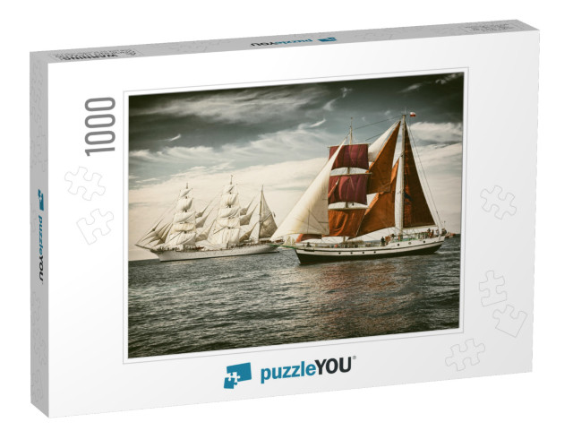 Sailing Ships Under Sail. Toned Image & Blur. Retro Style... Jigsaw Puzzle with 1000 pieces