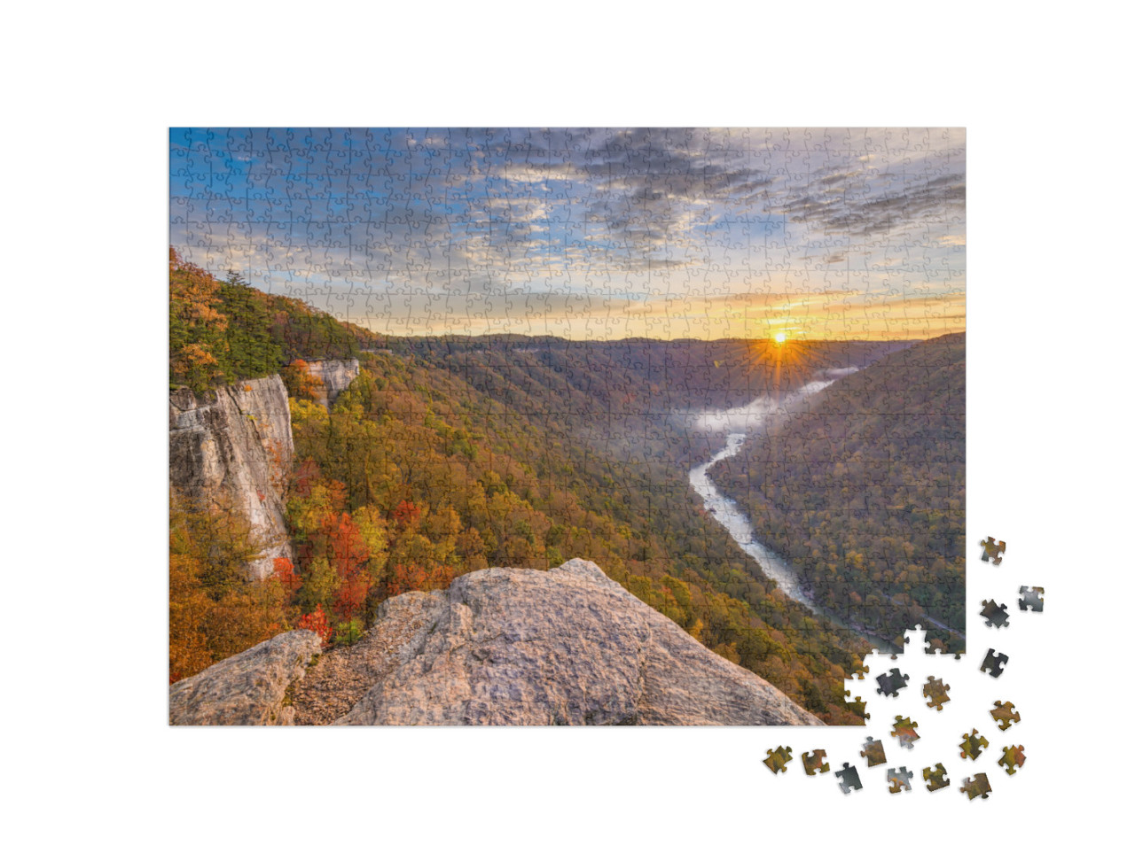 New River Gorge, West Virginia, USA Autumn Morning Landsca... Jigsaw Puzzle with 1000 pieces