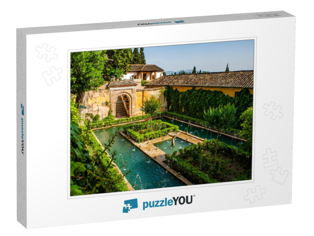 Generalife Gardens with Fountains in Alhambra, Granada, S... Jigsaw Puzzle