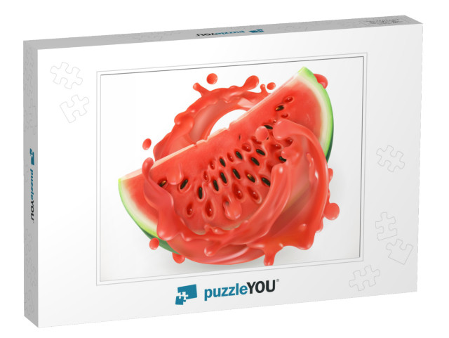 Watermelon Juice. Fresh Fruit. 3D Realism, Vector Icon... Jigsaw Puzzle