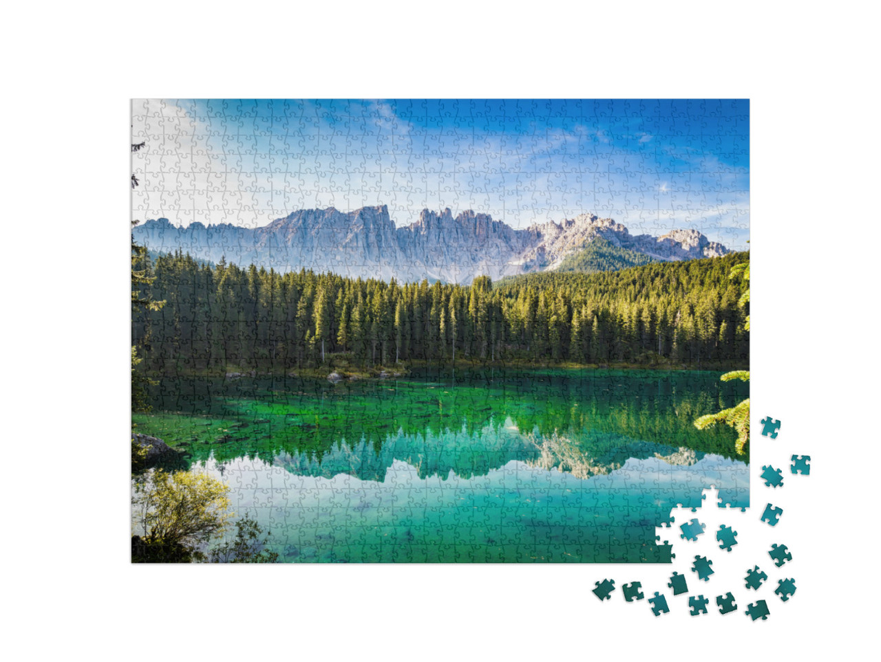 Sunny Morning in Lake Carezza / Lago Di Carezza / Karerse... Jigsaw Puzzle with 1000 pieces