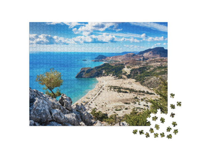 Tsambika Beach with Golden Sand - View from Tsambika Mona... Jigsaw Puzzle with 1000 pieces