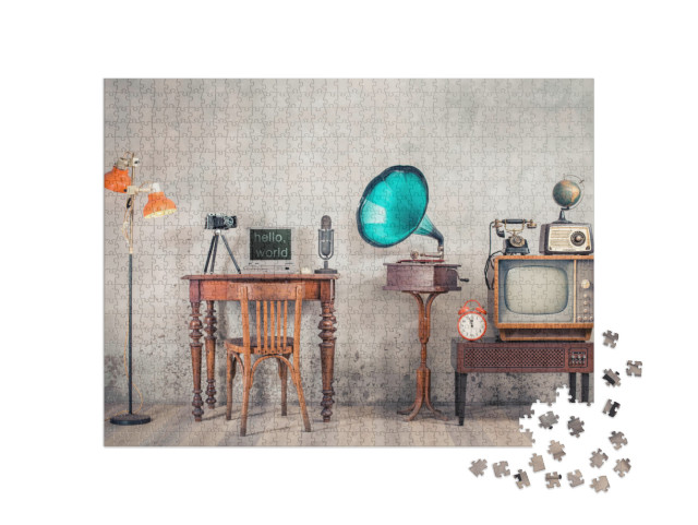 Retro Tv, Old Radio, Telephone, Alarm Clock, Globe, Gramo... Jigsaw Puzzle with 1000 pieces