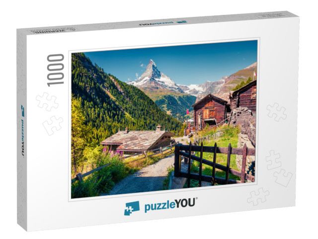 Sunny Summer Morning in Zermatt Village with Matterhorn M... Jigsaw Puzzle with 1000 pieces