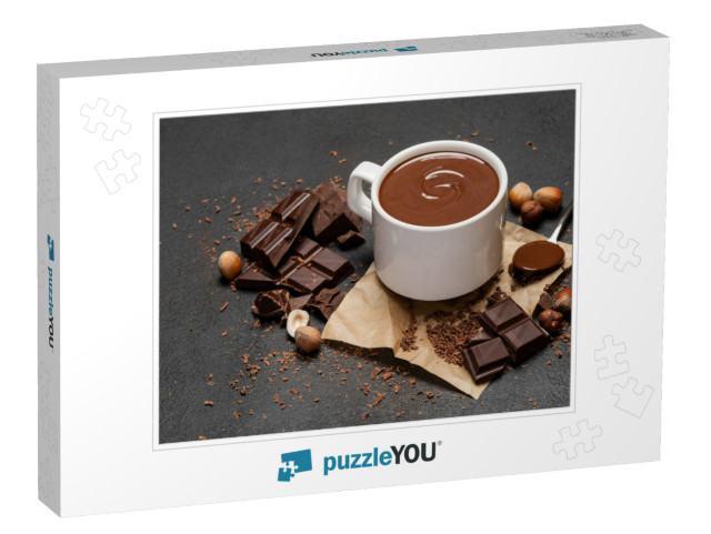 Cup of Hot Chocolate & Pieces of Chocolate on Dark Concre... Jigsaw Puzzle