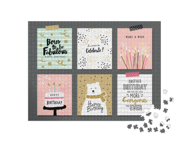 Set of Birthday Greeting Cards Design... Jigsaw Puzzle with 1000 pieces