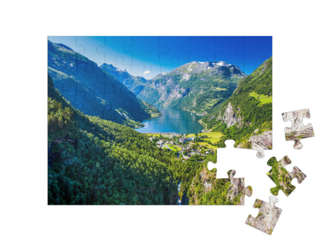 View of Geirangerfjord in Norway, Europe... Jigsaw Puzzle with 48 pieces