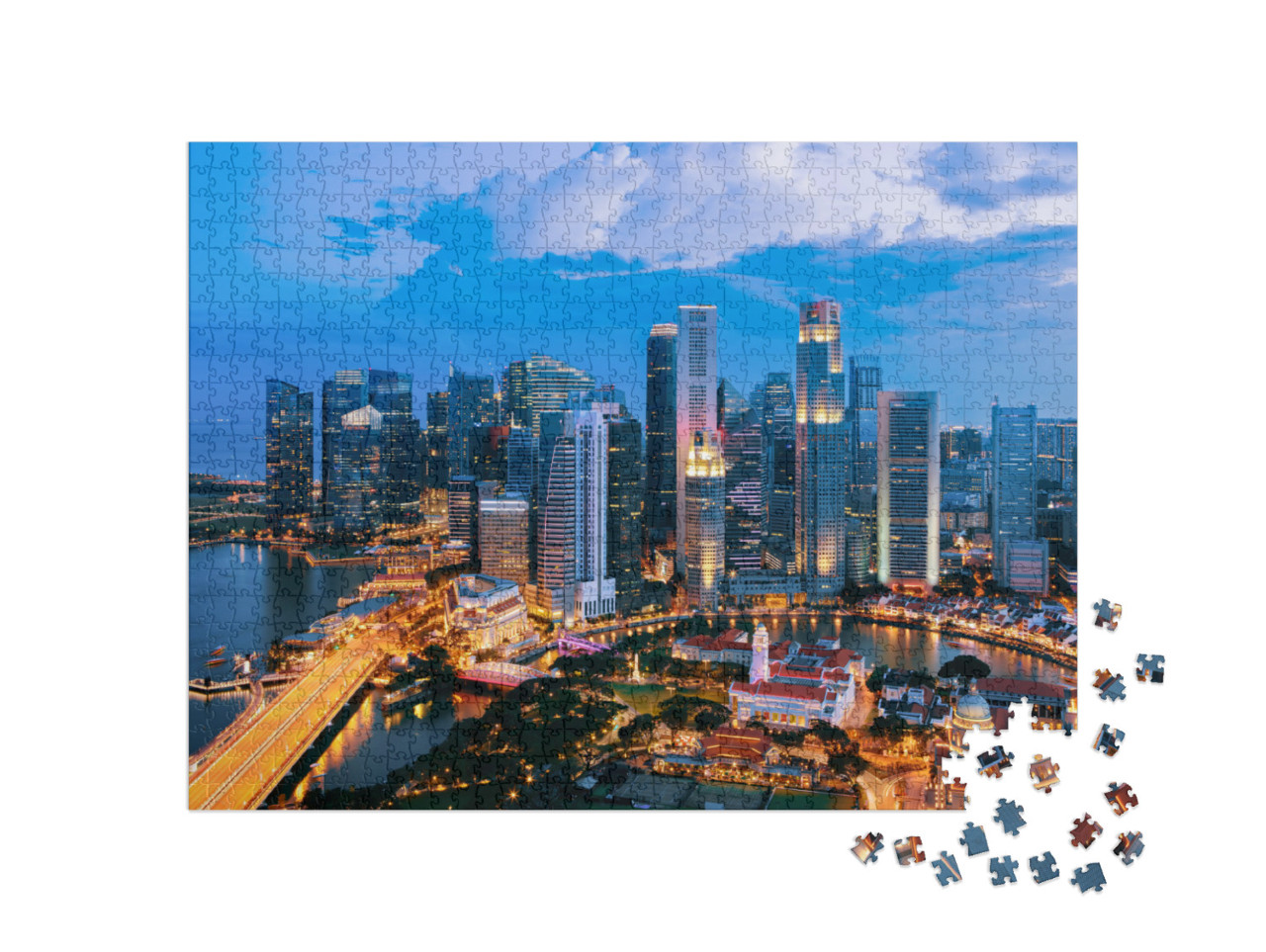 Singapore Cityscape At Dusk. Landscape of Singapore Busin... Jigsaw Puzzle with 1000 pieces