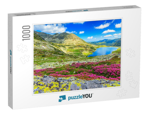 Glacier Lake, High Mountains & Stunning Pink Rhododendron... Jigsaw Puzzle with 1000 pieces