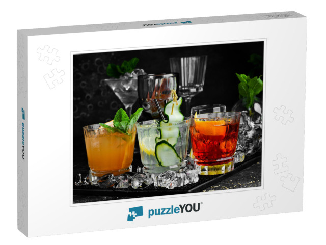 Set of Colored Cocktails in Glasses At the Bar. Menu Bar... Jigsaw Puzzle