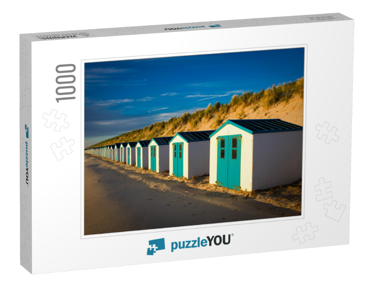 Texel. Little White-Blue Houses Cabins Along the Dunes in... Jigsaw Puzzle with 1000 pieces