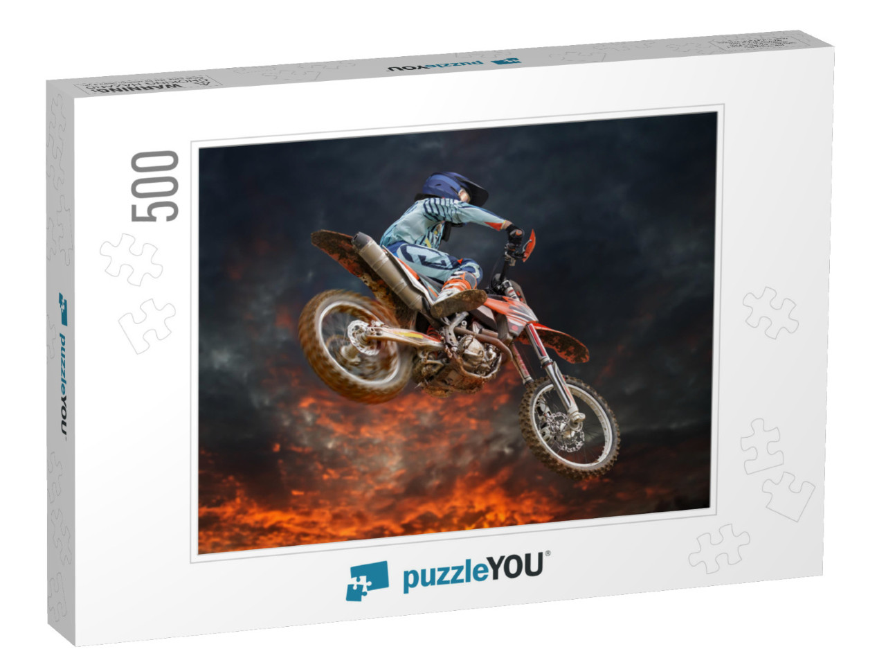 Jumping Motocross Rider with Firestorm in the Background... Jigsaw Puzzle with 500 pieces