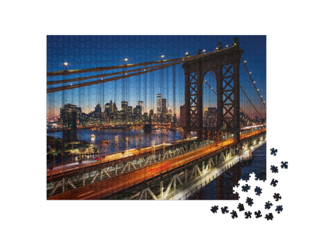 New York City - Beautiful Sunset Over Manhattan with Manh... Jigsaw Puzzle with 1000 pieces