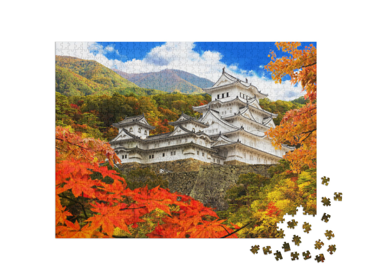 Himeji Castle & Autumn Leaves, One of Japan's Premier His... Jigsaw Puzzle with 1000 pieces