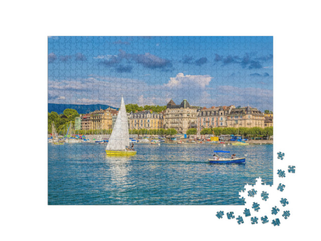 Beautiful View of the Historic City Center of Geneva with... Jigsaw Puzzle with 1000 pieces