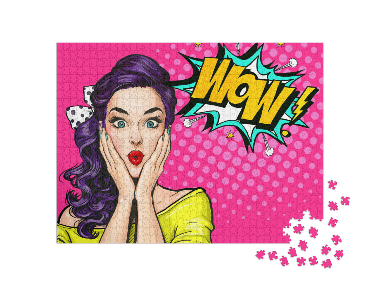 Pop Art Woman with Wow Face Holding Hands Near Her Cheeks... Jigsaw Puzzle with 1000 pieces