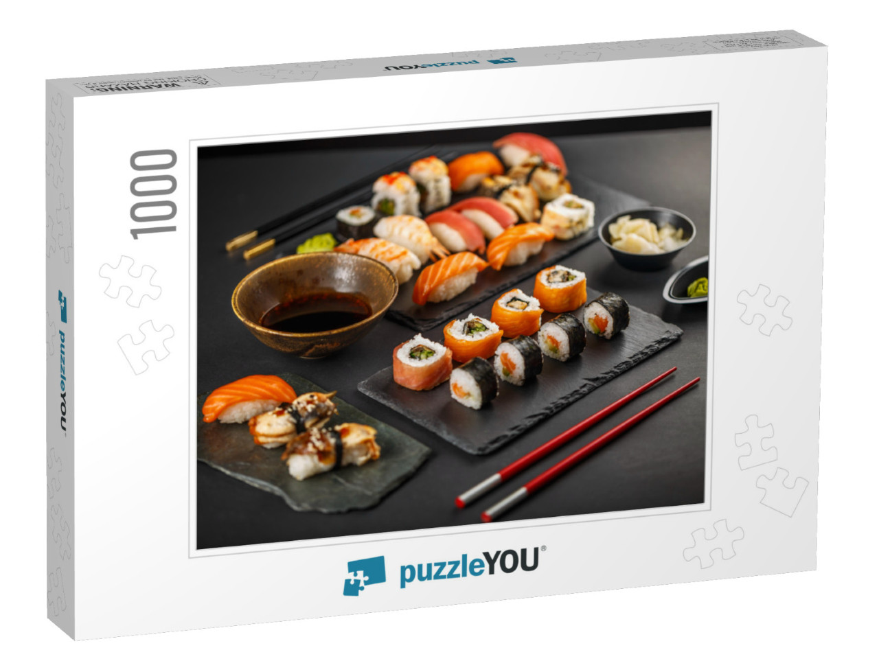 Fresh & Delicious Sushi Set on Black Slate... Jigsaw Puzzle with 1000 pieces