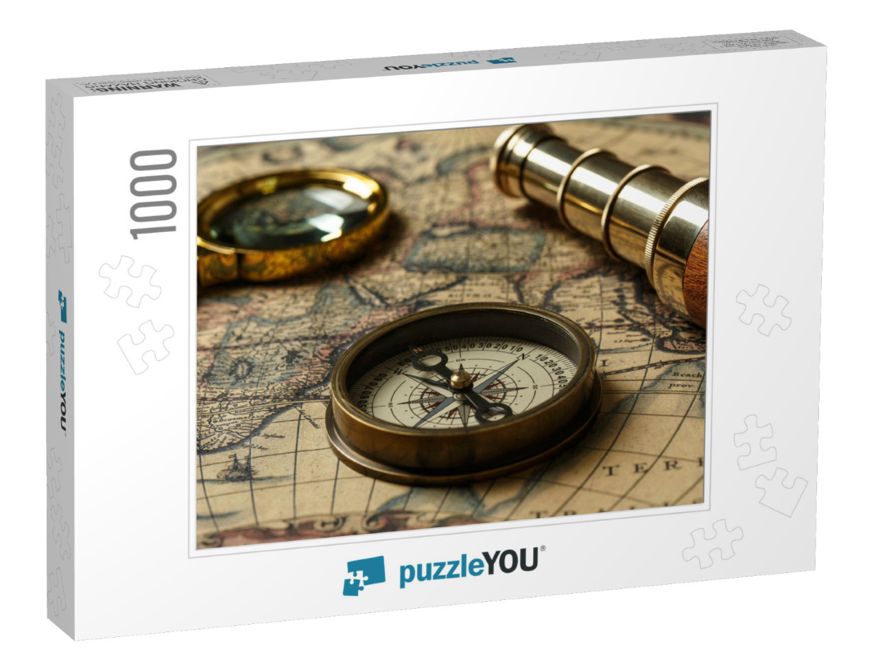 Retro Compass with Old Map & Spyglass... Jigsaw Puzzle with 1000 pieces