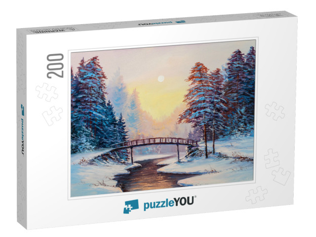 Winter Landscape with the River. Original Oil Painting... Jigsaw Puzzle with 200 pieces