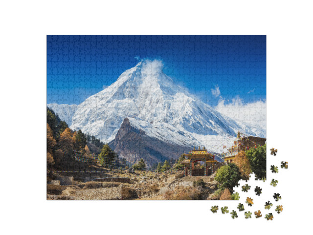 Himalayas Mountain Landscape. Mt. Manaslu in Himalayas, N... Jigsaw Puzzle with 1000 pieces