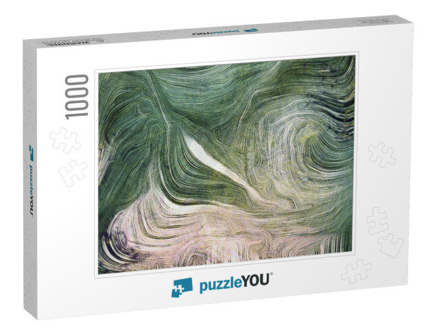 Fluid Lines of Color Movement. Shades of Green. Brush Str... Jigsaw Puzzle with 1000 pieces