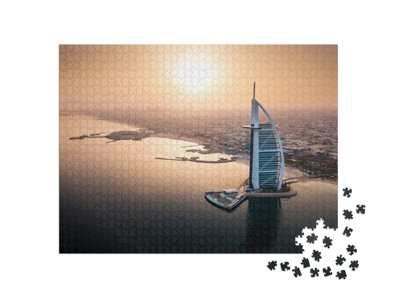 Dubai Seaside Skyline with Luxury Hotel Aerial View At Su... Jigsaw Puzzle with 1000 pieces