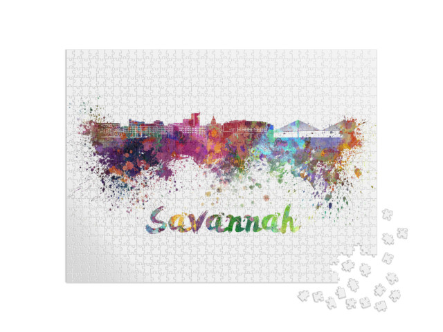 Savannah Skyline in Watercolor Splatters with Clipping Pa... Jigsaw Puzzle with 1000 pieces