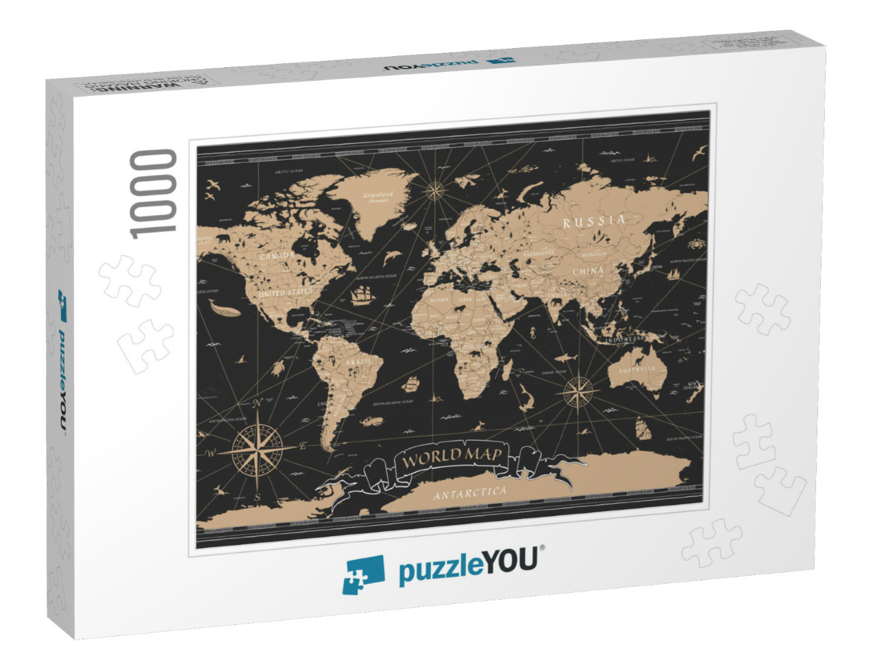 World Map Vintage Black Golden Detailed - Vector... Jigsaw Puzzle with 1000 pieces