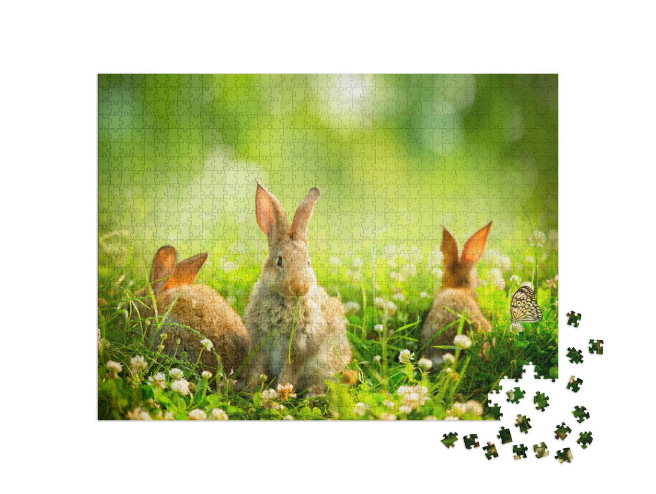 Rabbits. Beauty Art Design of Cute Little Easter Bunny in... Jigsaw Puzzle with 1000 pieces