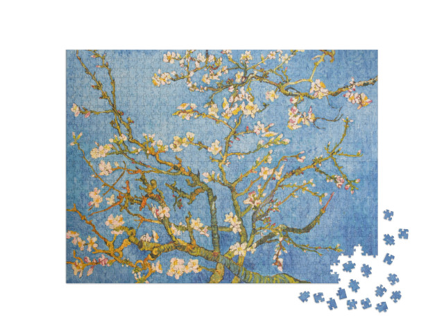 Blossoming Almond Tree. Beautiful Oil Painting on Canvas... Jigsaw Puzzle with 1000 pieces