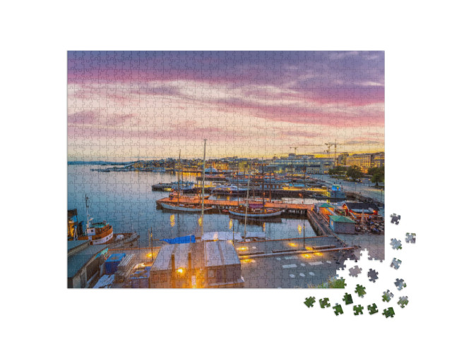 Oslo Downtown City Skyline Cityscape in Norway At Sunset... Jigsaw Puzzle with 1000 pieces