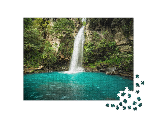 Majestic Waterfall in the Rainforest Jungle of Costa Rica... Jigsaw Puzzle with 1000 pieces