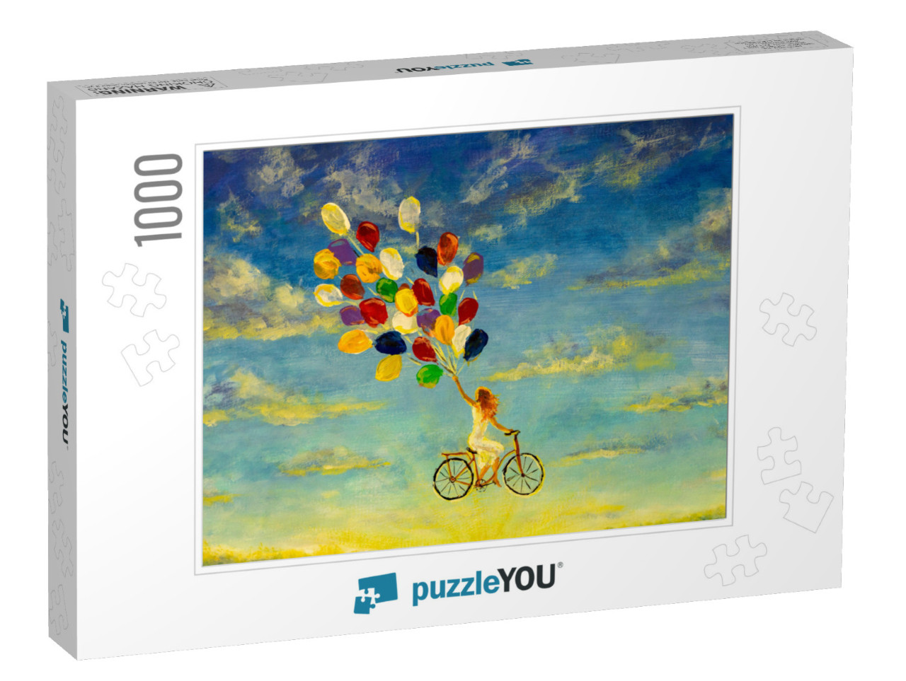 Painting Beautiful Happy Girl in White Dress on Bicycle w... Jigsaw Puzzle with 1000 pieces