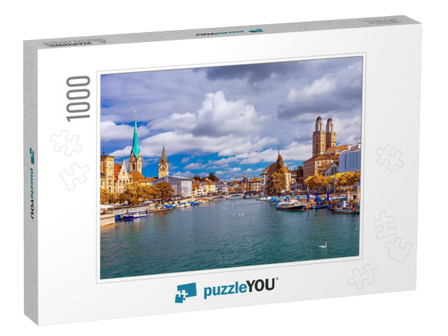 Historic Zurich City Center with Famous Fraumunster & Gro... Jigsaw Puzzle with 1000 pieces