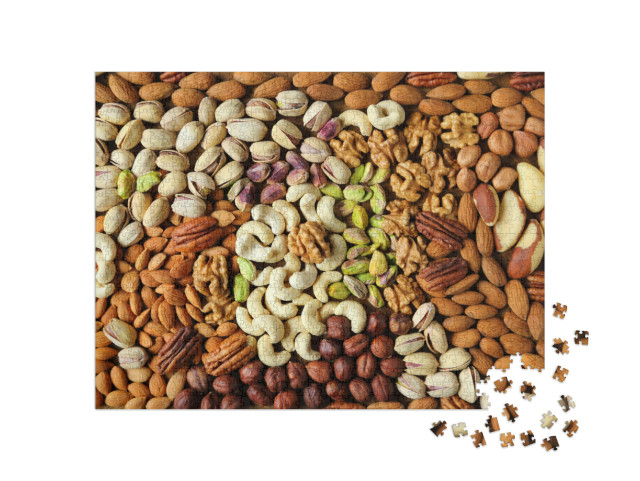 Natural Background Made from Different Kinds of Nuts... Jigsaw Puzzle with 1000 pieces