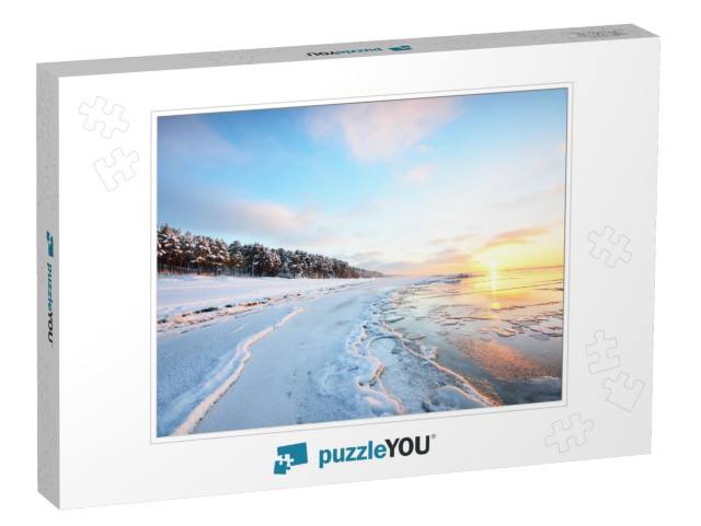 Panoramic View of the Frozen Baltic Sea Shore At Sunset... Jigsaw Puzzle