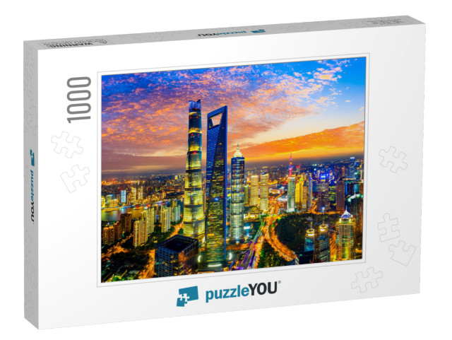 Aerial View of Shanghai Skyline & Cityscape At Night, Chi... Jigsaw Puzzle with 1000 pieces