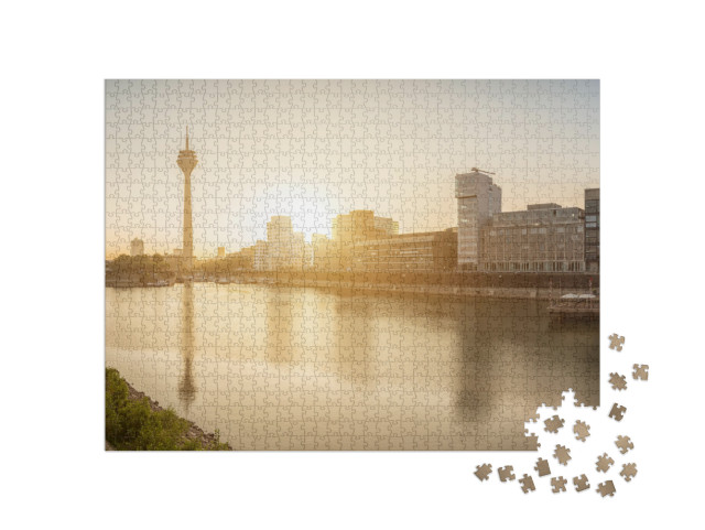 Dusseldorf Media Harbor Panorama At Sunrise, Germany... Jigsaw Puzzle with 1000 pieces