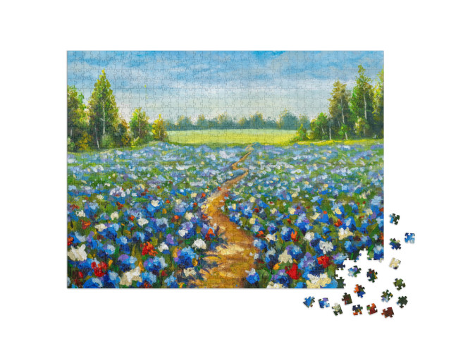 Road Through the Flower Field Paintings Monet Painting Cl... Jigsaw Puzzle with 1000 pieces