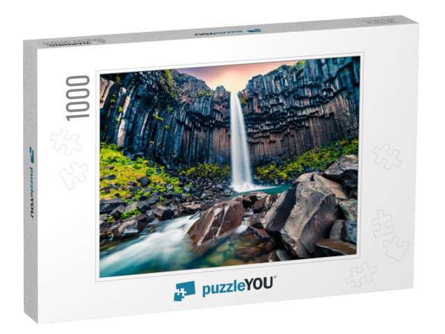 Dramatic Morning View of Famous Svartifoss Black Fall Wat... Jigsaw Puzzle with 1000 pieces