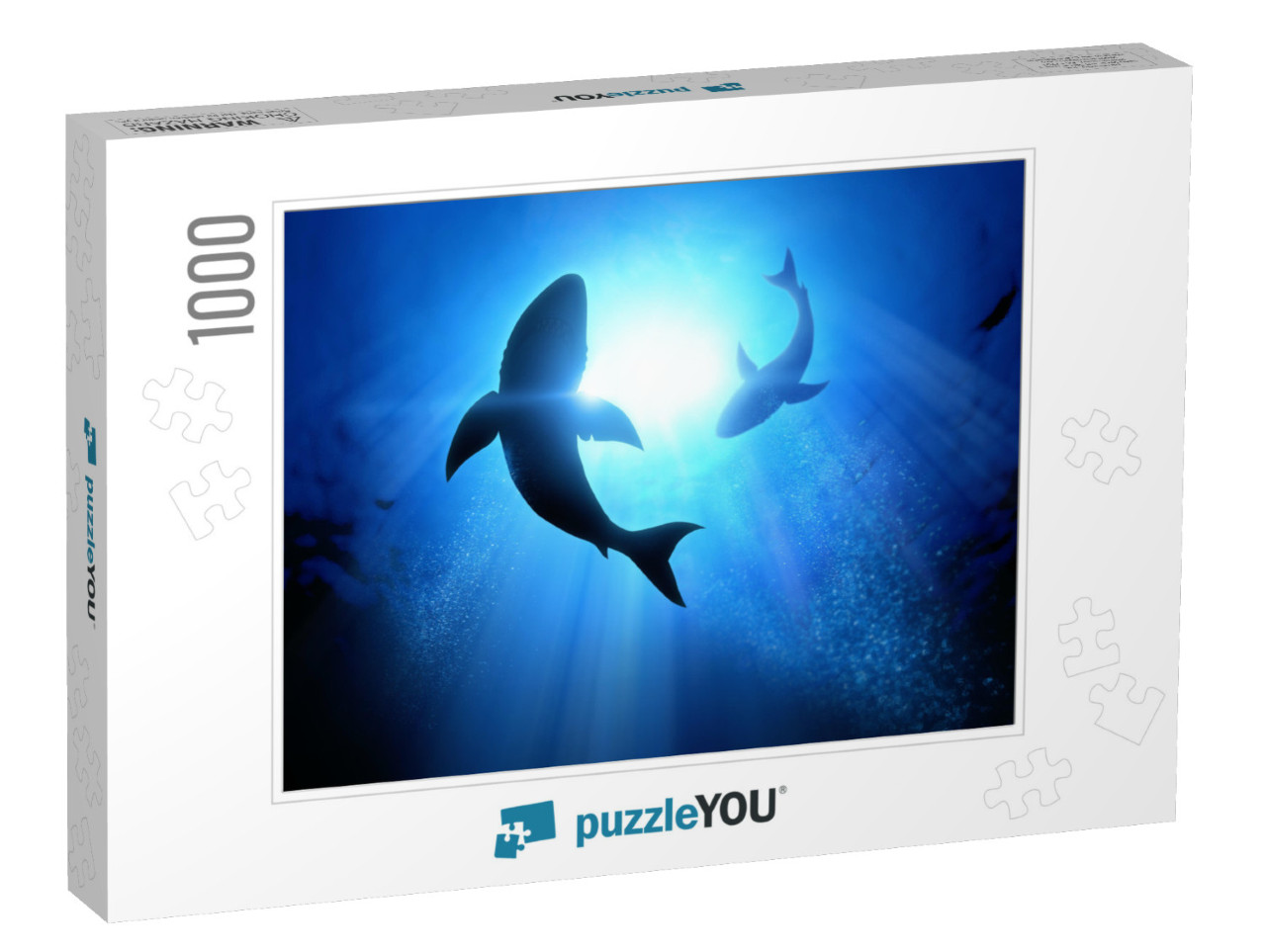 Under the Waves Circle Two Great White Sharks. Illustrati... Jigsaw Puzzle with 1000 pieces