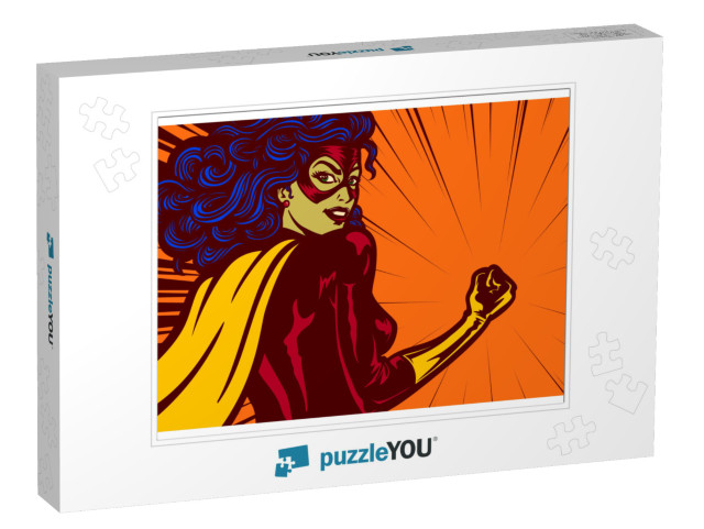 Pop Art Comic Book Style Superheroine Woman with Clenched... Jigsaw Puzzle