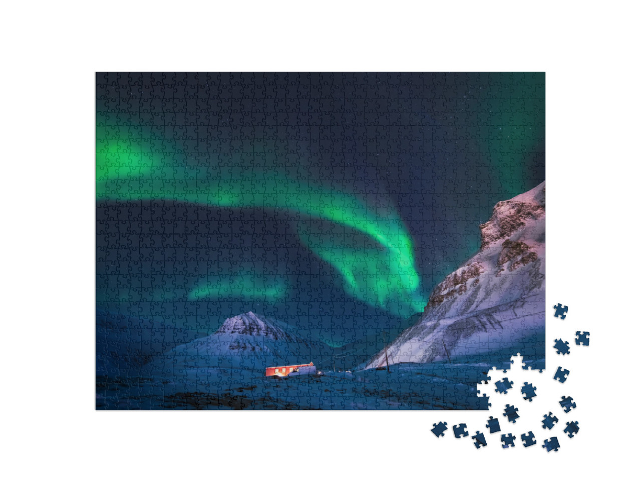 The Polar Northern Lights in the Mountains House of Svalb... Jigsaw Puzzle with 1000 pieces