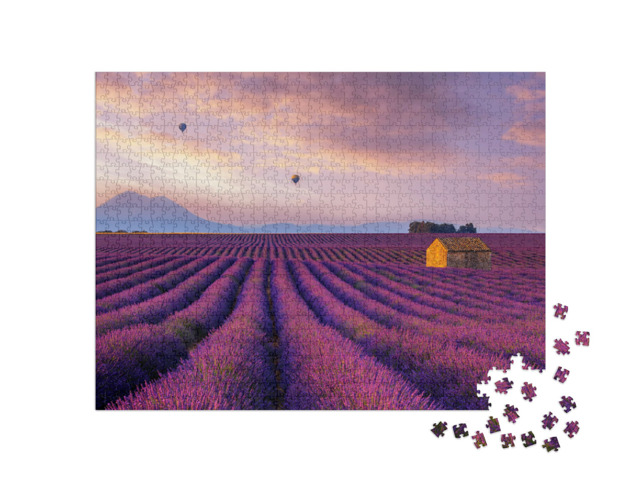 Hot Air Balloon Over Lavender Fields... Jigsaw Puzzle with 1000 pieces