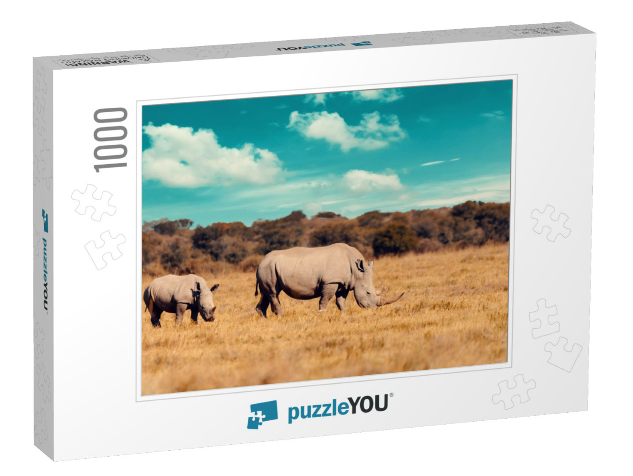 Rhino Family, Mother with Baby of White Rhinoceros Khama... Jigsaw Puzzle with 1000 pieces