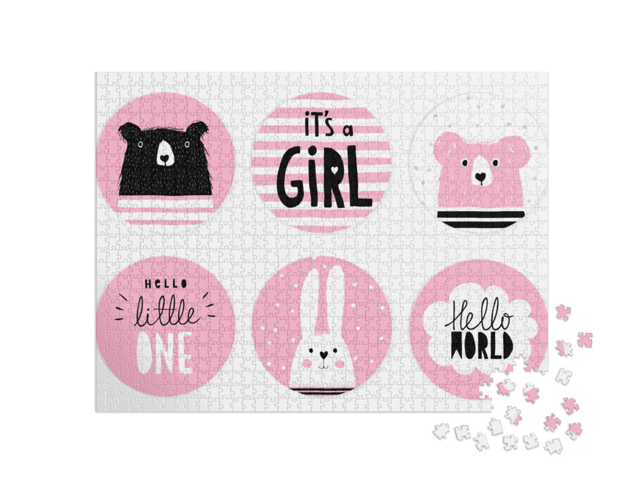 Hand Drawn Candy Bar Baby Shower Vector Tag Set. P... Jigsaw Puzzle with 1000 pieces